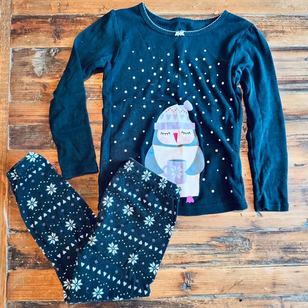 Kids Penguin Pajama Set - Black